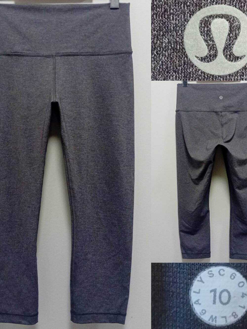 Lululemon Wunder Under Crop Hi-Rise Luxtreme 21" Heathered Black 10 Large